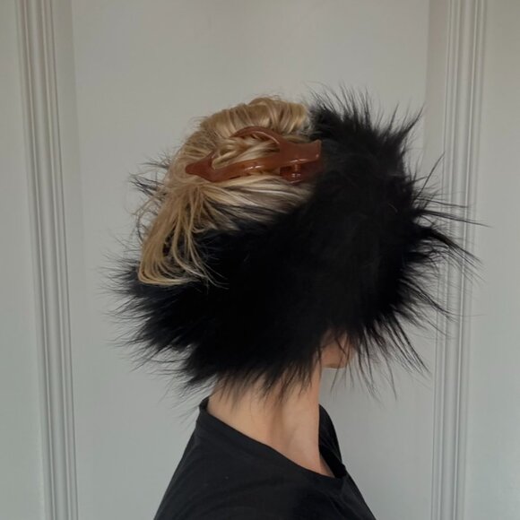 Yves Salomon Real Raccoon Fur Stretch Headband NWOT Made in France - Picture 5 of 5